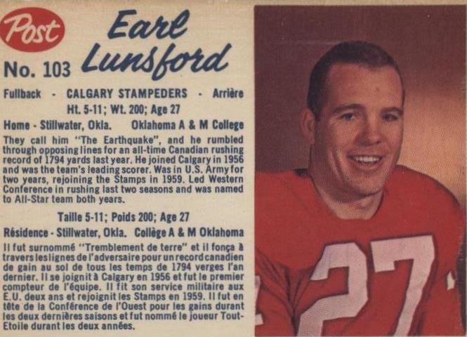 1962 Post Cereal CFL Earl Lunsford #103 - 1 of 2