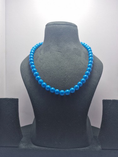 Blue Turquoise Gemstone 11 mm Round Beads 925 Silver 14" Strand Necklaces - Picture 2 of 6