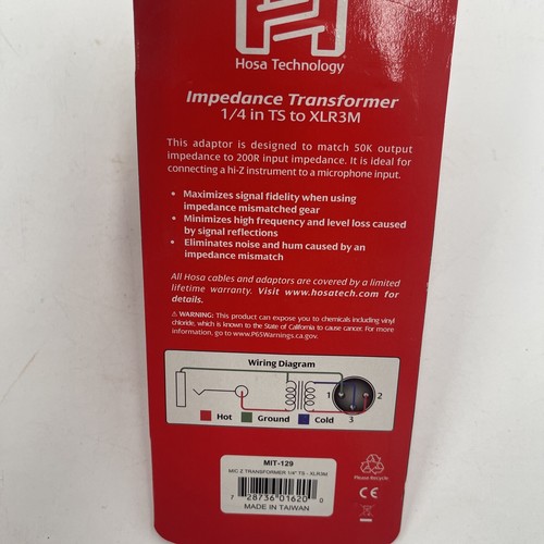 NEW Hosa MIT-129 Impedance Transformer 1/4" TSF to XLR3M NIP - Picture 6 of 6