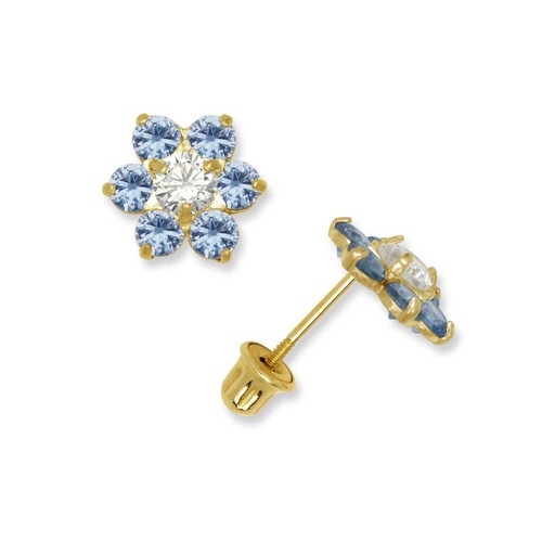 14k Yellow Gold CZ Flower Birthstone Stud Screw Back Earrings - Bild 15 von 24