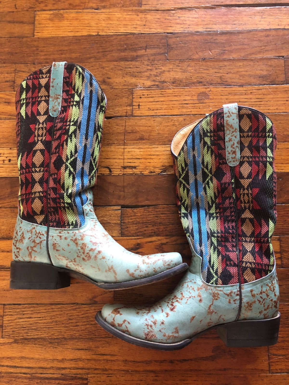 FM 1101 Turquoise and Multi Color Donna Cowboy Stivali size 7.5 FM 1101 Turquoise and Multi Color Color Multi Donna Cowboy Stivali size 7.5 c1086c