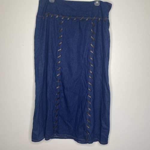 Maria Gabrielle Denim Skirt Sz 14 Jean Maxi Whipped Stitched Western Cowgirl - Picture 1 of 6