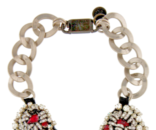 Prada Necklace Crystal Bib Collar Red Rhinestone Black Statement Runway - Picture 6 of 24