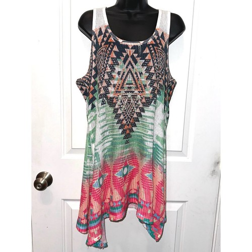 Vocal buntes South Western U-Ausschnitt Tank Top Tunika Gr. 2XL Strass