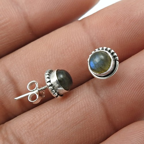 Natural Blue Labradorite Stone 925 Silver Pretty Post Stud Earrings Gift For Her - Picture 8 of 11