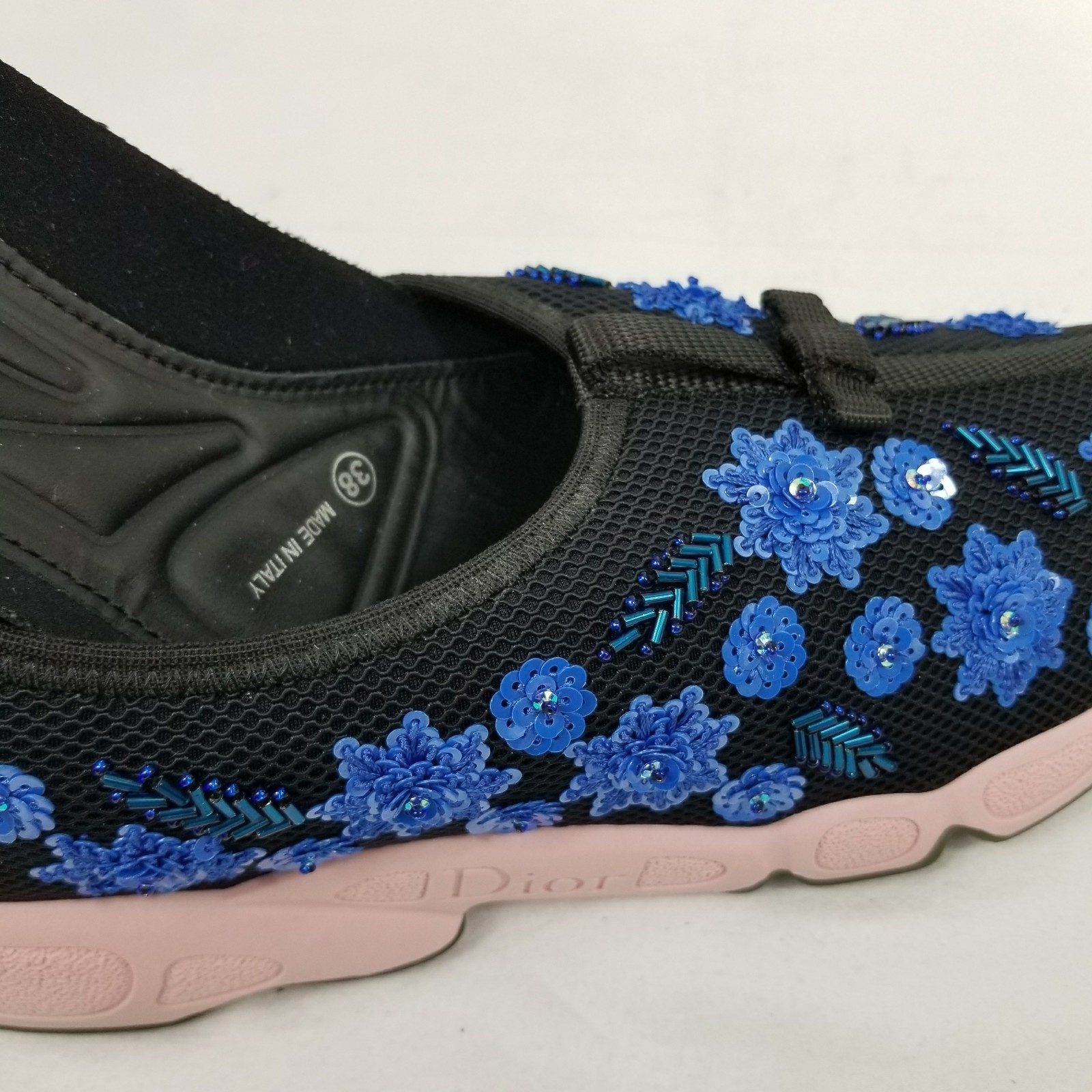 Christian Dior Fusion Fusion Fusion Floral Embroidered Sneakers Black bluee Sequin Sz 38 US 8 f50463 Christian Dior Fusion Fusion Fusion Floral Embroidered Sneakers Black bluee Sequin Sz 38 US 8 f50463