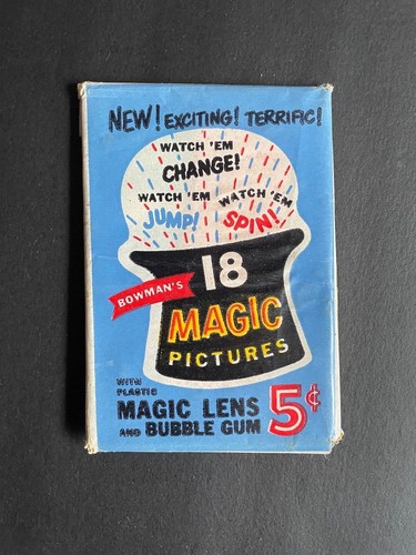 BOWMAN'S 18 MAGIC PICTURES WITH MAGIC LENS WAX TRADING CARD PACK WRAPPER, OPEN - Picture 1 of 4