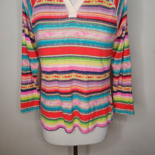 Chaps Sport Long Sleeve Shirt Size Large Aztec Southwestern Cotton Tee Fitted - Picture 3 of 8
