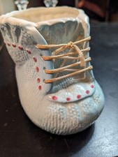 Vintage INARCO Blue W Pink Accents Ceramic Baby Bootie Planter / Vase