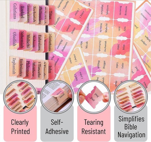 Mr. Pen- Bible Tabs, 75 Tabs, Spring Pink, Laminated Bible Tabs for Women and - Picture 5 of 7