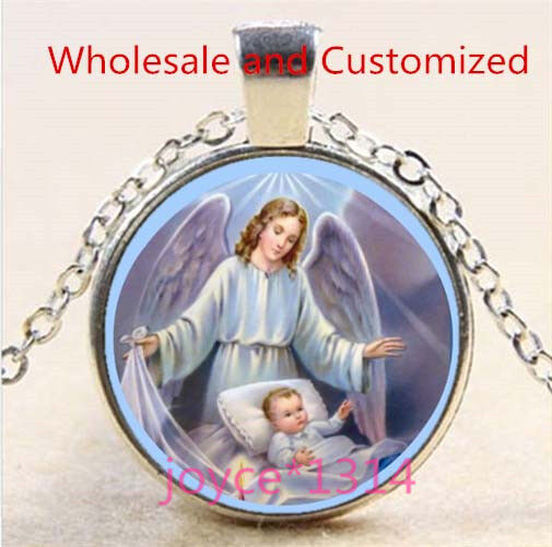 Saint heart of Jesus Stained Cabochon bronze Glass Chain Pendant NecklaceTS-4708