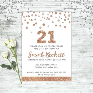 21st birthday invitations rose gold party personalised party