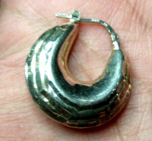 Reduced Vintage Textured Sterling Silver Hoop Earrings 1" Snap Closures 6.25g - Picture 4 of 7