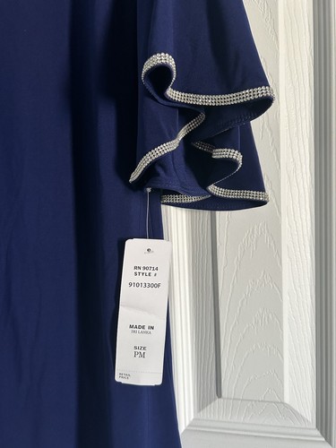 MSK Petite Royal Blue Diamond Trim Bell Sleeve Dress Size Petite Medium Classic - Picture 7 of 12