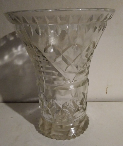 Jarrón de vidrio transparente vintage, copa, taza, patrón entrecruzado, pesado - Imagen 5 de 8