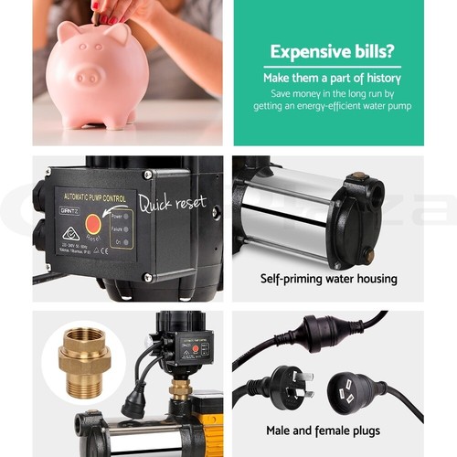 Giantz Garden Water Pump High Pressure 2500W Multi Stage Tank Irrigation Black - Picture 5 of 8
