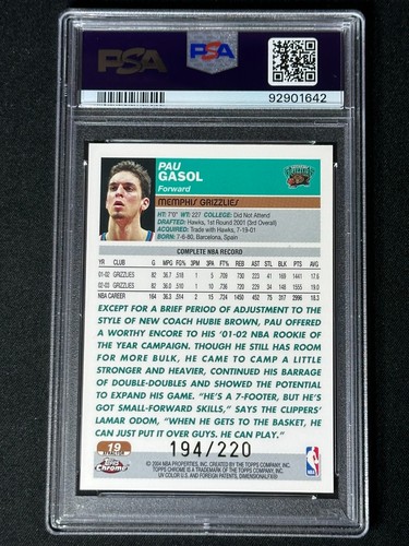 2003 Topps Chrome X-Fractor Pau Gasol #19 PSA 9 MINT Lakers SP RARE /220 - Bild 2 von 2