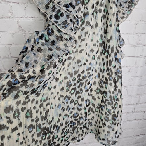 Womens LOFT Chiffon Animal Print metallic Shimmer Ruffles Top Lined Blouse Sz L - Picture 4 of 10