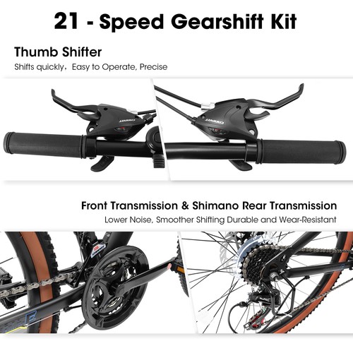 Ecarpat Mountain Bike 24"Wheels 21-Speed City Bike Carbon Steel Frame Disc Brake - Picture 6 of 7