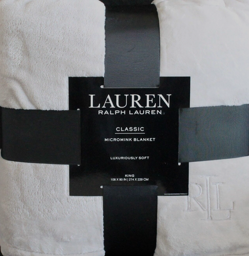 Ralph Lauren Classic Micromink Blanket King Silver 108"x90" Lux-Soft Light Grey - Picture 1 of 4