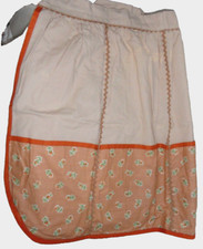 Vintage 1950 s Apron Large Tan Orange Floral Tie Back 4 Pockets