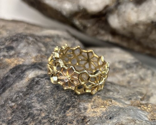 Anello Clogau oro giallo e rosa 9 kt camera di osservazione diamanti misura P raro - Foto 2 di 8