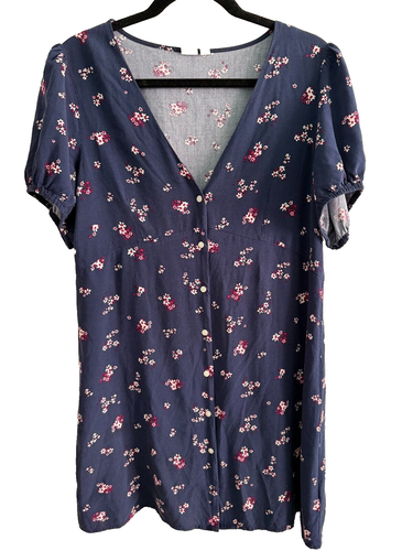 Gap Babydoll Blouse Womens XL Blue Floral Button Front Top Cottagecore Career - Picture 2 of 13