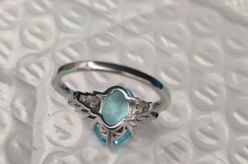 Large Blue Topaz Dress Ring. Cubic Zirconia Shoulders. High Setting. NEW. Size S - Picture 5 of 11