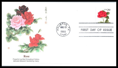 1993 Red Rose booklet pane single Sc 2490a with Fleetwood premium cachet - Picture 1 of 2