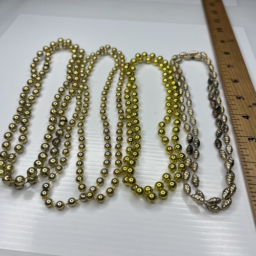 H7 Lot Mardi Gras Party Beads New Orleans Metallic Retro Necklaces Gold Chrome - Picture 5 of 5