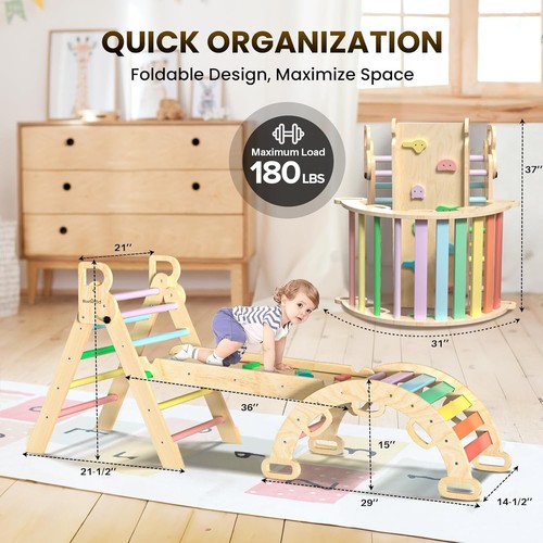 Pikler Triángulo Set 7 en 1 Plegable Bebé Juguetes de Escalada Madera Montessori Climbi... - Imagen 8 de 8