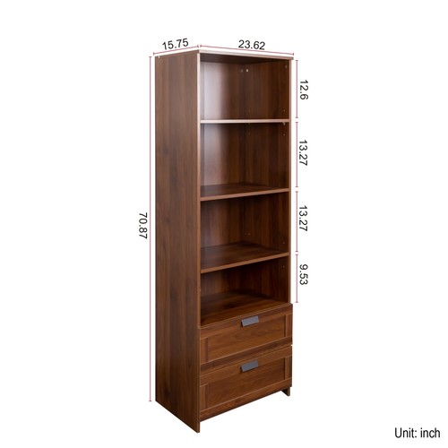 Modern 4 Tier Bookshelf Bookcase Freestanding Shelves Display Rack w/ 2 Drawers - Picture 4 of 14