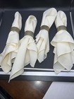 100% Pure Cloth Off White Linen Dinner Napkins & Gold Tone Rings Set of 4 17x17”