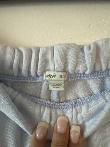 Aerie Let Loose Fit Fleece Shorts Comfy Casual Raw Hem Light Blue Cotton Size XS - Picture 4 of 4