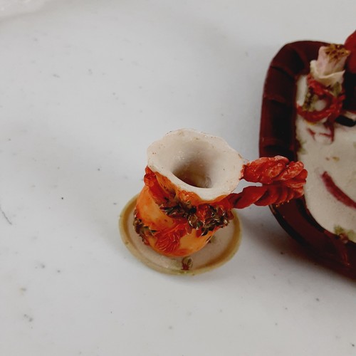 Miniature Christmas Resin Clay Tea Set Santa Clause Tray Saucers Cups Pitcher - Picture 4 of 20