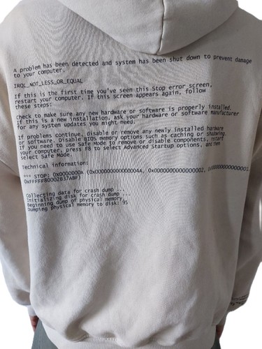 Felpa con cappuccio Bad Habits beige cotone streetwear fatal system error taglia M - Foto 13 di 18