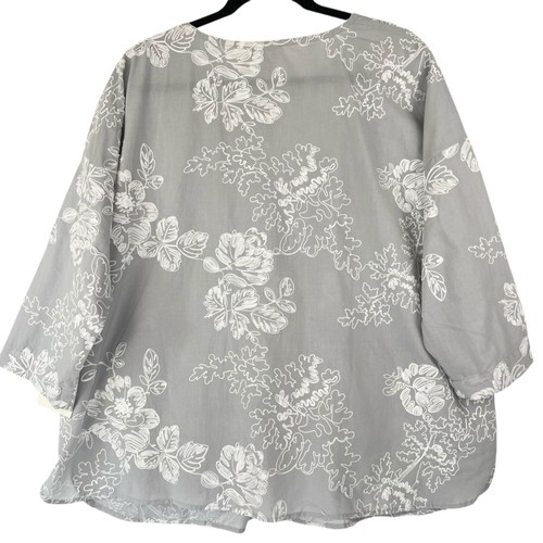 Cynthia Rowley grau Blumen bestickt Top Größe 1X Grand Millennial Pearl Neu mit Etikett  - Bild 2 von 12