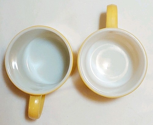 Vtg MCM Set Of 2 Hazel Atlas Bright Canary Yellow Milk Glass Coffee Mugs - Picture 7 of 12