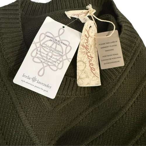 Mystree Rib Chevron Sweater Dress Tunic Dark Olive Green Medium - Picture 7 of 10