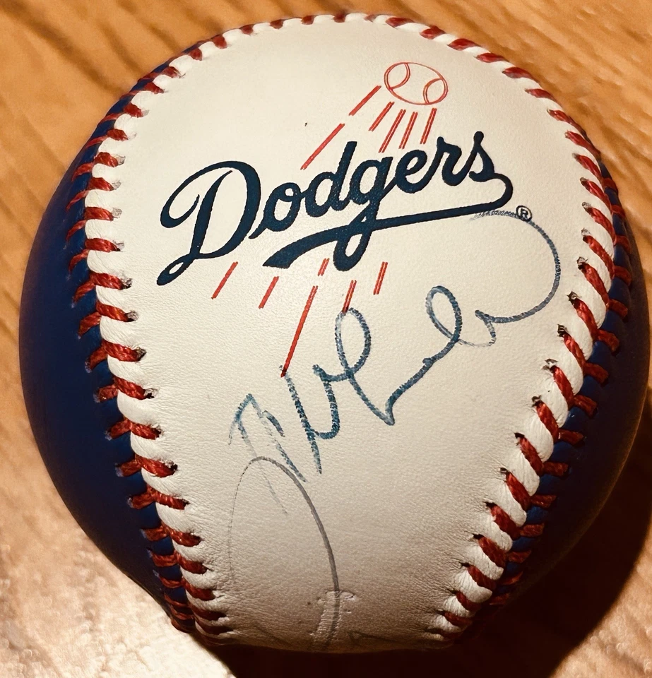 Mike Piazza Hideo Nomo Eric Karros Raul Mondesi signed Dodgers logo baseball JSA - Image 4 of 4