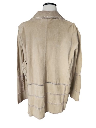 Outbrook Suede Jacket Women's Size 3X Crochet Patchwork Boho Cottage Tan Hippie - Picture 4 of 9
