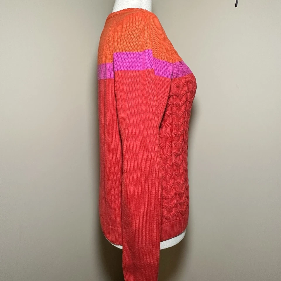 Suéter Lands’ End Drifter Tejido con Cable Bloques de Color Rojo Naranja Rosa Talla M Foto 4 de 4