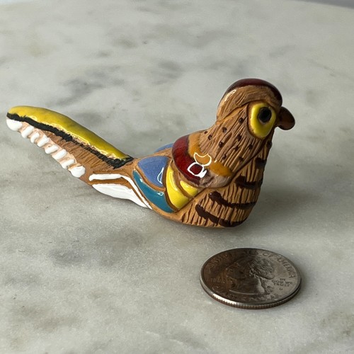Casals Perù statuina uccellino colorato argilla terracotta artigianale firmata 3" vintage - Foto 8 di 8