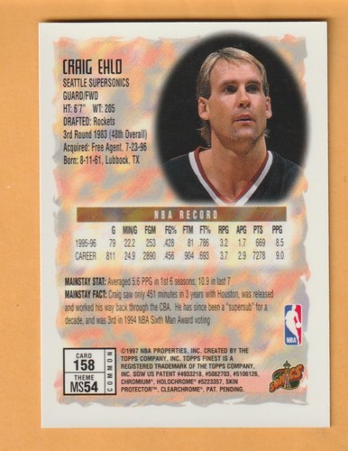 Craig Ehlo Seattle Supersonics 1996-97 Finest #158 Washington State Cougars - Picture 2 of 2