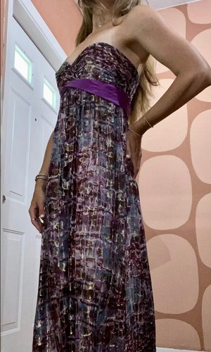 BCBG MaxAzria Silk Chiffon Metallic Strapless Purple Long Gown Womens 4 Prom - Picture 4 of 8