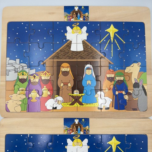 Holz Krippe Puzzle Holz 2er Set 24 Teile Weihnachten Christliche Bibel - Bild 3 von 8