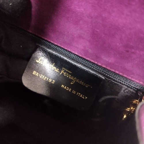 SALVATORE FERRAGAMO Gancini Purple Suede Mini 2Way Shoulder Handbag w/ Dust Bag - Picture 24 of 24