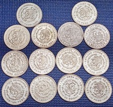 MEXICO LOT OF ( 14 ) $1 UN PESO 1958 - 1966 MORELOS  SILVER COIN