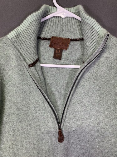 BORN 100% Cashmere Quarter Zip Green/Gray Sweater With Elbow Pads Sz Large - Picture 4 of 13