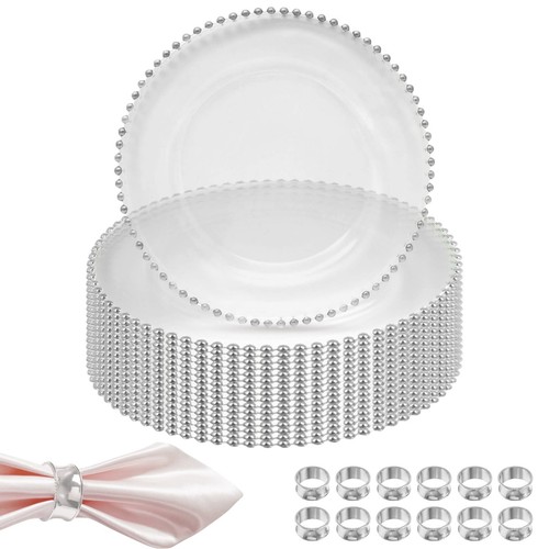 Glass Charger Plates with Napkin Rings Set for Christmas Dinner Party 33cm - Picture 122 of 230